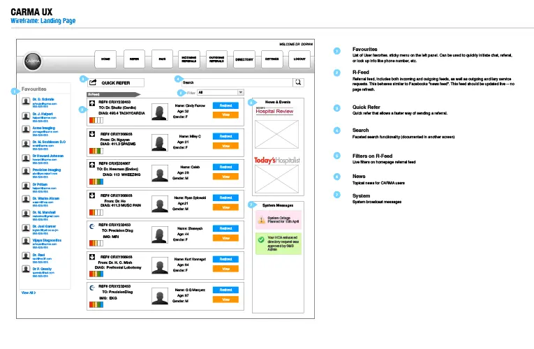 App homepage wireframe