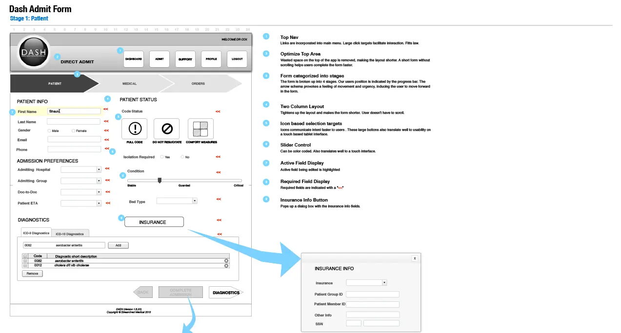 Wireframe with interaction spec